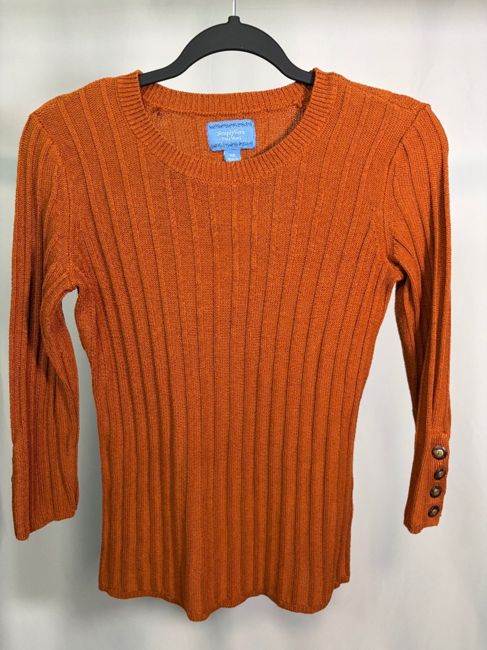 Simply Vera Vera Wang XS Rust Ribbed Sweater Button Cuffs Fall